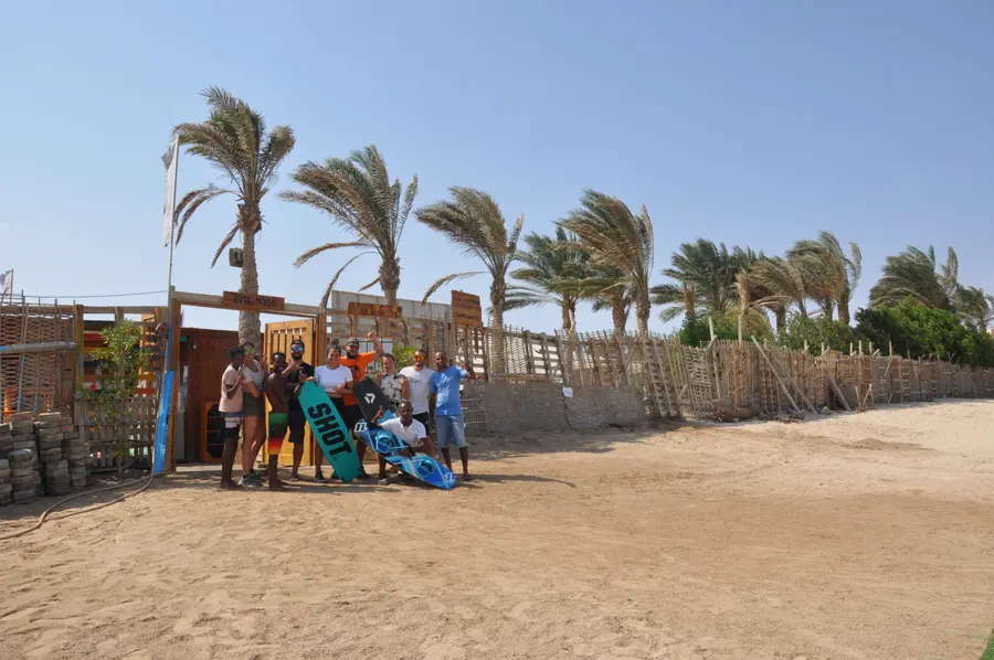 The KiteMood school base on the beach among palm trees in Marsa Alam